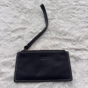 Roots Navy Blue Pebbled Leather Flat Wristlet Wallet Card Holder Contrast Stitch